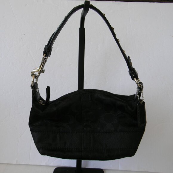 vintage COACH 42019 mini POUCH  Bag Small Hobo Baguette SHIMMER BLACK Y2K STUD - Picture 1 of 9